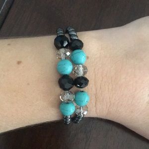 Silver, Teal & Black bracelet set